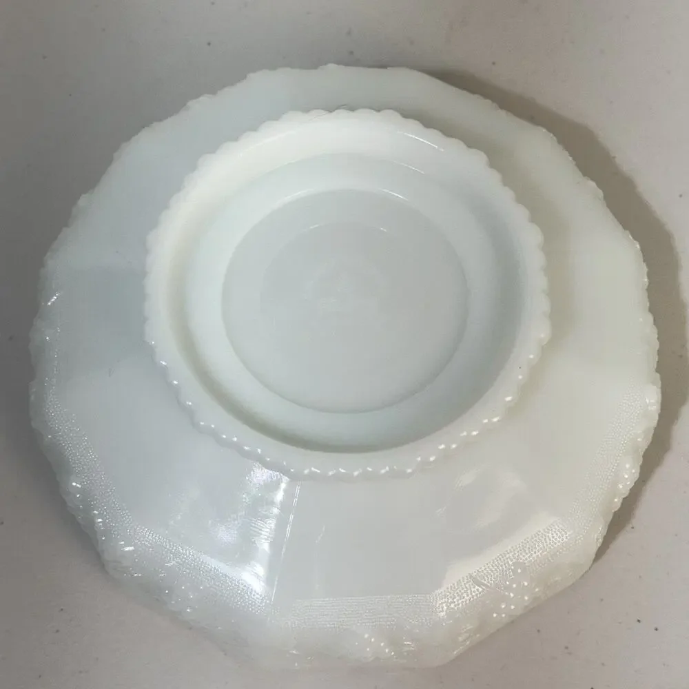Anchor Hocking Fire King White Milk Glass Harvest Grapevine Footed Fruit Bowl